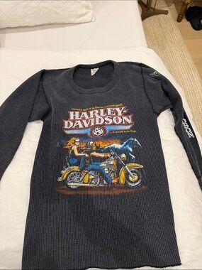 Harley-Davidson Long Sleeve Thermal Tee - Black with Yellow & Blue Graphic